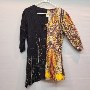 Leopards Roses Shirt Wearable Art Button Down V Neck Womens Small